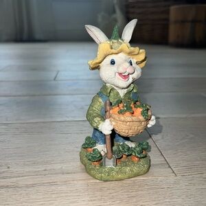 Charming Rabbit Figurine with Basket of Carrots